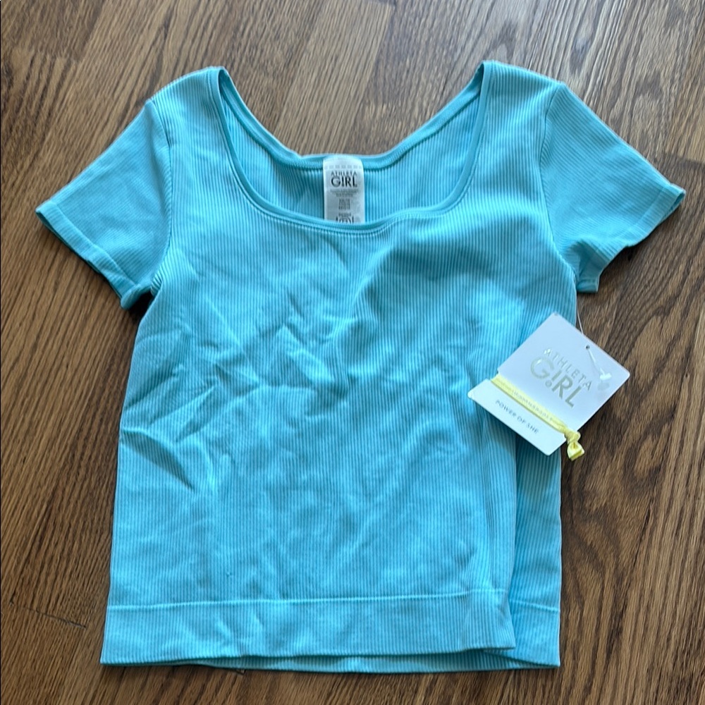 Athleta Aqua Ribbed Short Sleeve Tee